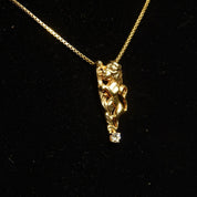 Vintage 14K Gold Diamond Accent Lion Charm, .13 CT Brilliant Diamond, Petite Yellow Gold Lion Pendant, 585 Jewelry, 28mm x 11mm