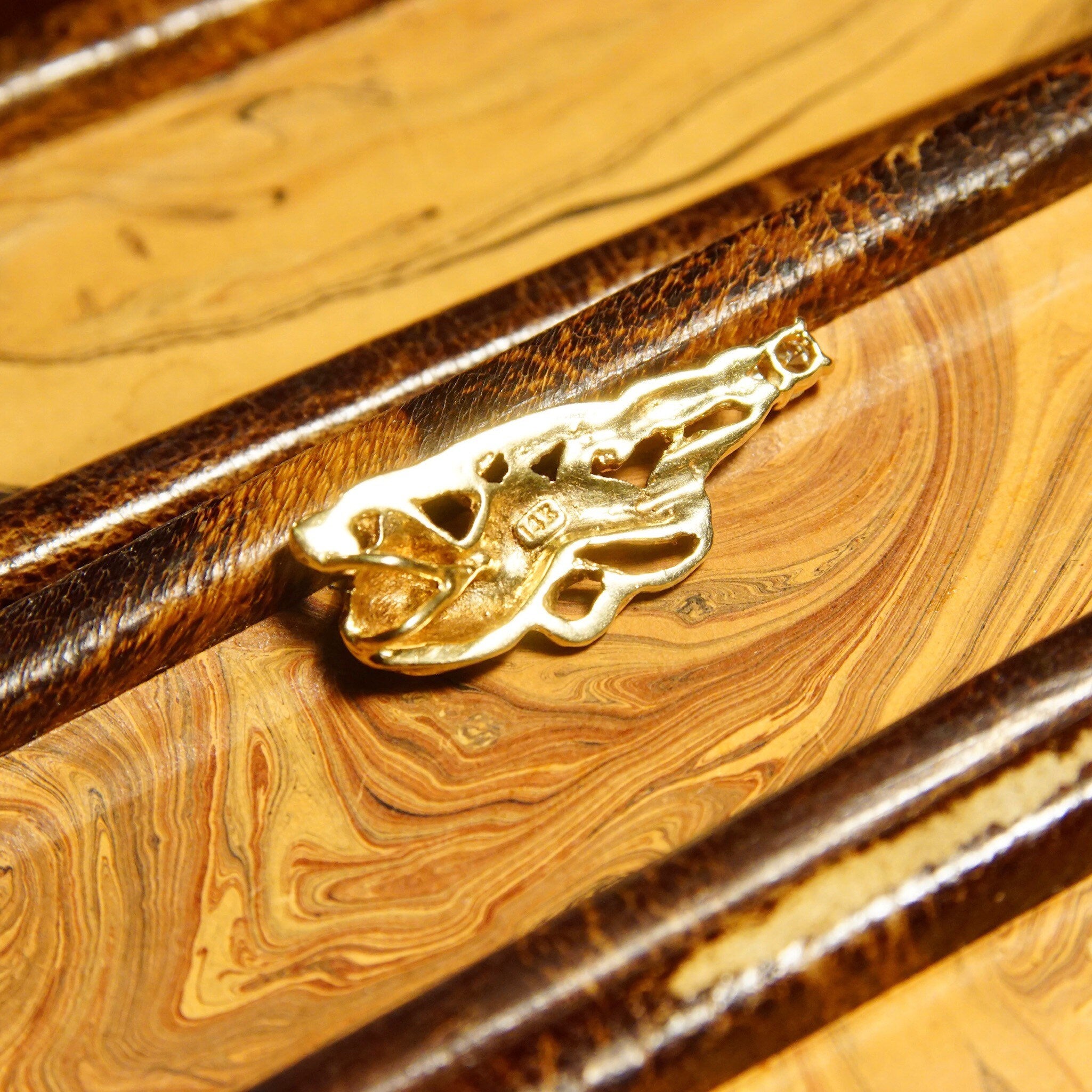 Vintage 14K Gold Diamond Accent Lion Charm, .13 CT Brilliant Diamond, Petite Yellow Gold Lion Pendant, 585 Jewelry, 28mm x 11mm