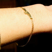Antique Aurafin 14K Yellow Gold Claddagh Bracelet, 2-Row Link Chain, Diamond Cut Irish Claddagh Symbol, 585 Promise Bracelet, 7 3/8" L