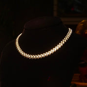 Italian Sterling Silver Puffed V-Link Necklace, 10mm Thick Foxtail Chain, Interlocking Heart-Shaped Links, .925 Italy, 16 3/4" L