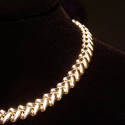 Italian Sterling Silver Puffed V-Link Necklace, 10mm Thick Foxtail Chain, Interlocking Heart-Shaped Links, .925 Italy, 16 3/4" L