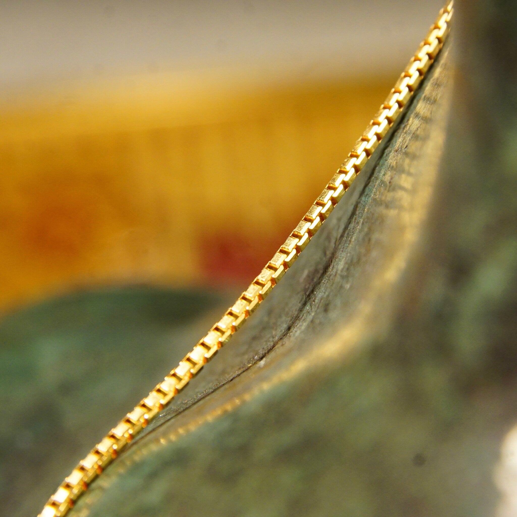 Vintage 18K Yellow Gold Box Chain Necklace Made In France, 1.75mm Gold Box Link Chain, Solid Gold Chain, 750 Jewelry, Unisex, 19 7/8" Long