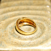 Vintage 14K Gold Diamond Pave Dome Ring, Textured Yellow Gold Dome, Vertical Round-Cut Diamond Inlay, .14 TCW, Size 7 1/2 US