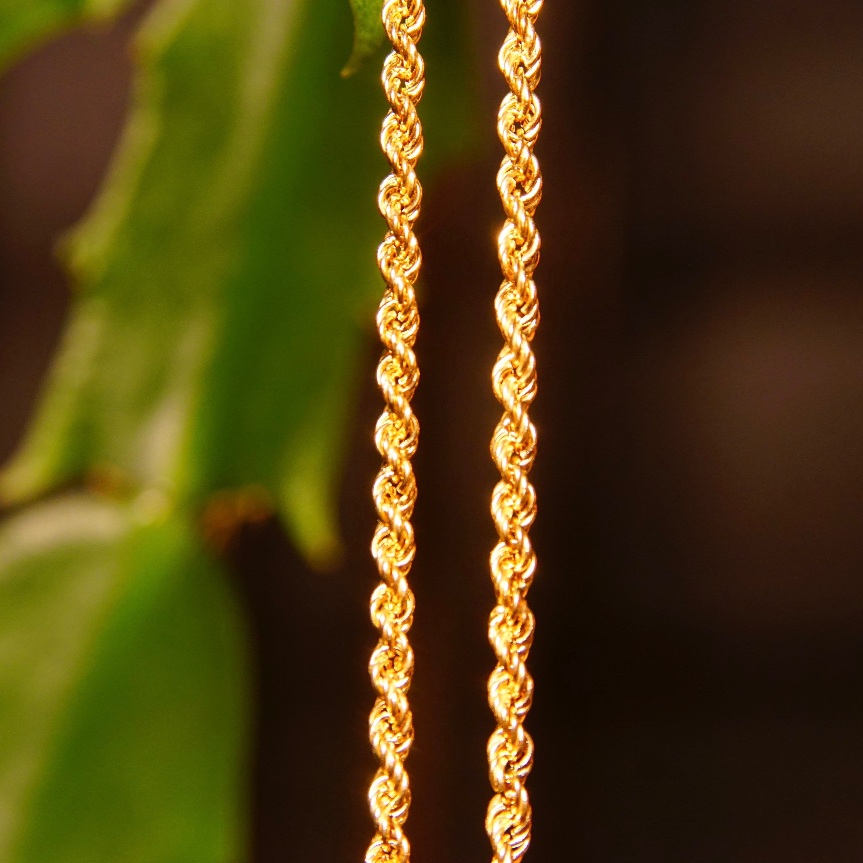 Vintage 14K Yellow Gold Rope Chain Dangle Earrings, Loose Gold Chain Hoops, Attached Push Back, Pierced Dangle Earrings, 1 1/4" L