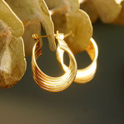 Vintage Modernist 14K Gold Twist Oval Hoop Earrings, Spiraled Yellow Gold Hoops, Layered Gold Wire, Hinged Post Top, 585 Jewelry, 1" L