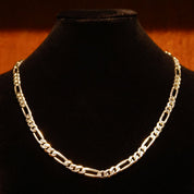 Vintage Italian Sterling Silver Figaro Chain Necklace, Solid 925 Chain, 7mm Bevel Edge Figaro Link Chain, Heavy Silver Chain, 20 1/4" L
