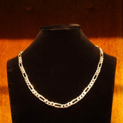 Vintage Italian Sterling Silver Figaro Chain Necklace, Solid 925 Chain, 7mm Bevel Edge Figaro Link Chain, Heavy Silver Chain, 20 1/4" L