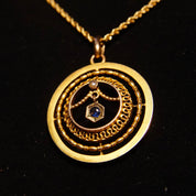Antique 10K Gold Sapphire Pearl Seed Lavalier Pendant, 1 1/4" L