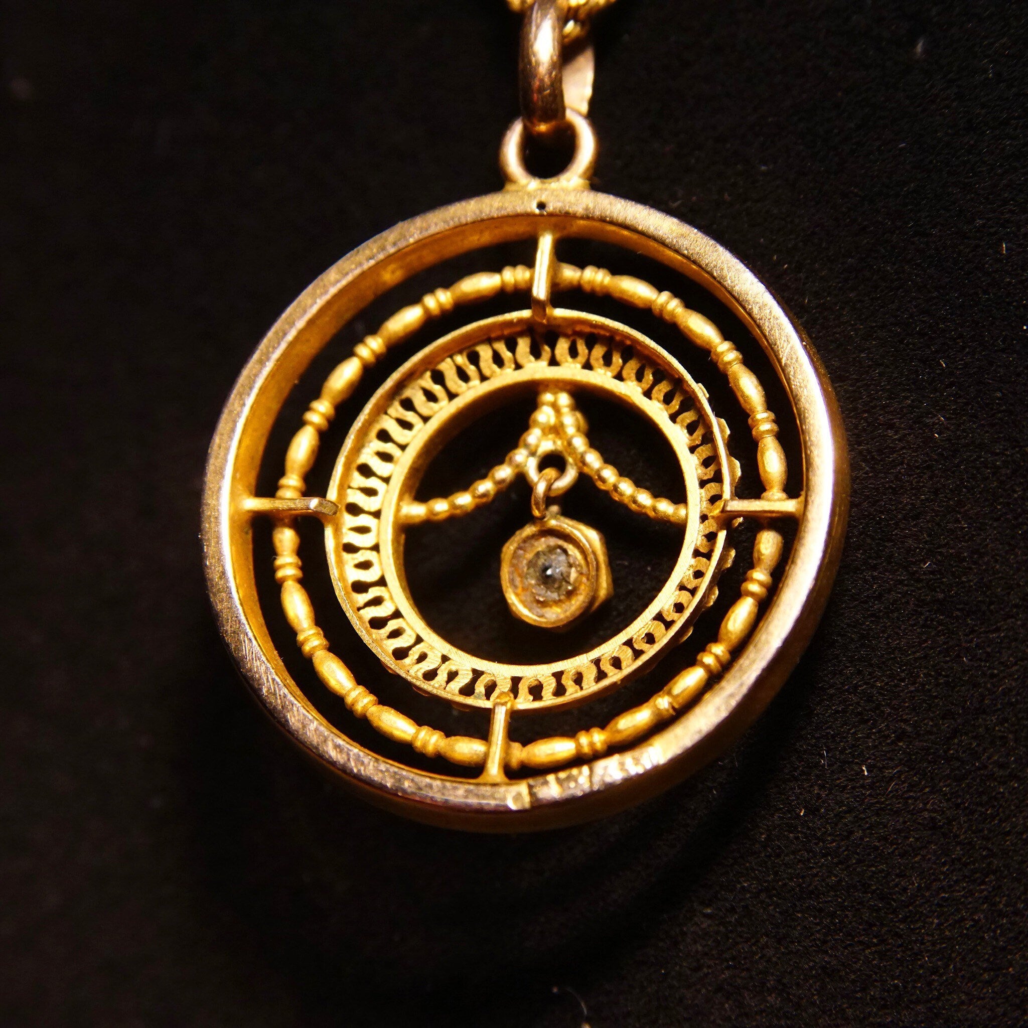 Antique 10K Gold Sapphire Pearl Seed Lavalier Pendant, 1 1/4" L