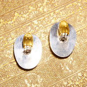 Vintage Echo Of The Dreamer Sterling Silver Carved Bone Face Clip On Earrings, Stylized Face Figural Design, Unique 925 Earrings, 1 5/8" L