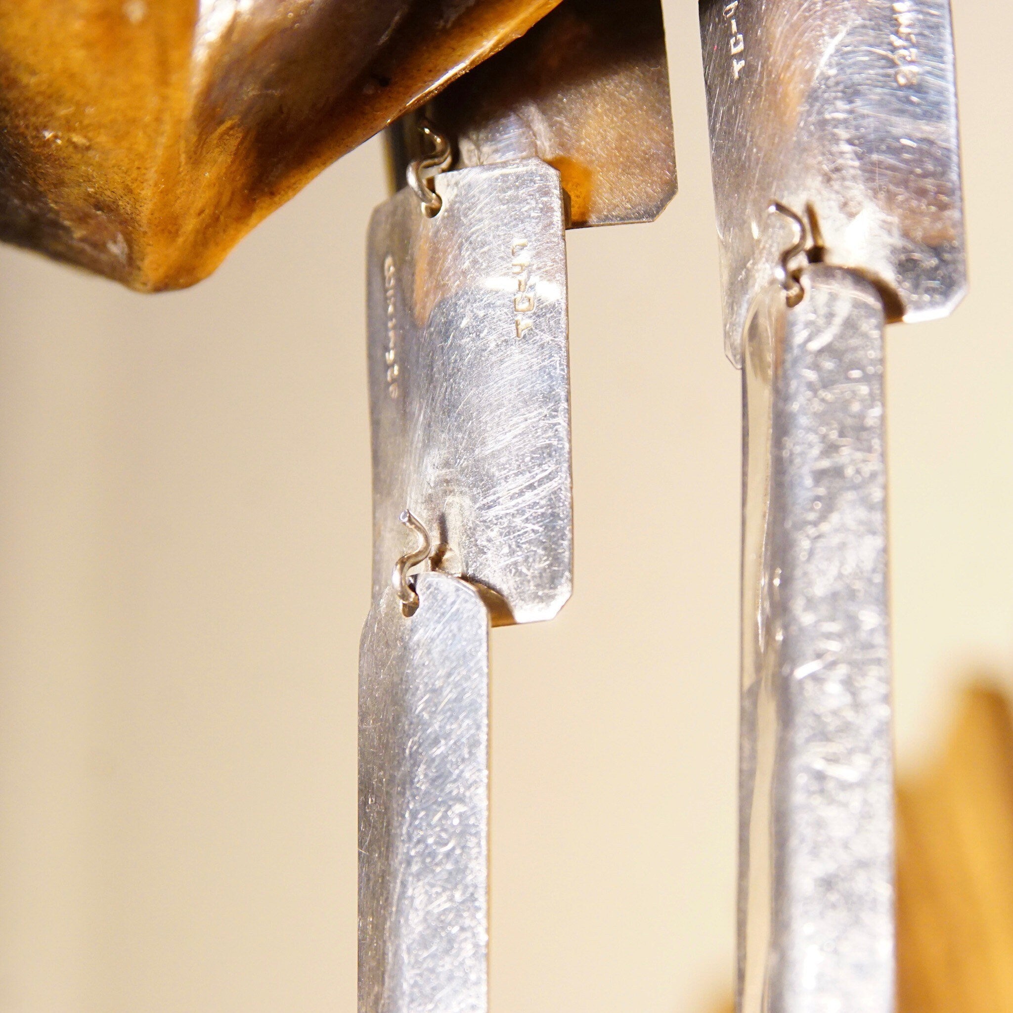 Vintage TAXCO Modernist Sterling Silver Dangle Drop Pierced Earrings, Articulated Geometric Slices, Long Silver Earrings, 4 1/8" L