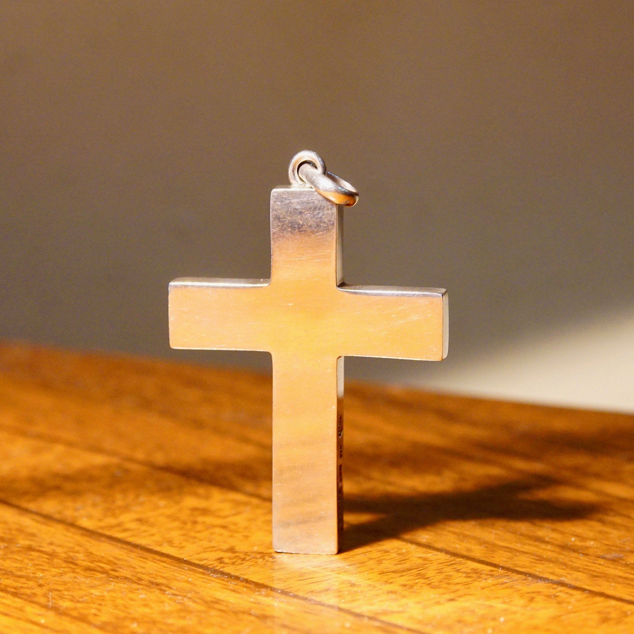 Vintage Hallmarked Modernist Silver Cross Pendant, Mexico 925 MR, Large Silver Cross Pendant, Geometric, Sleek Silver Cross, 2 1/8" L