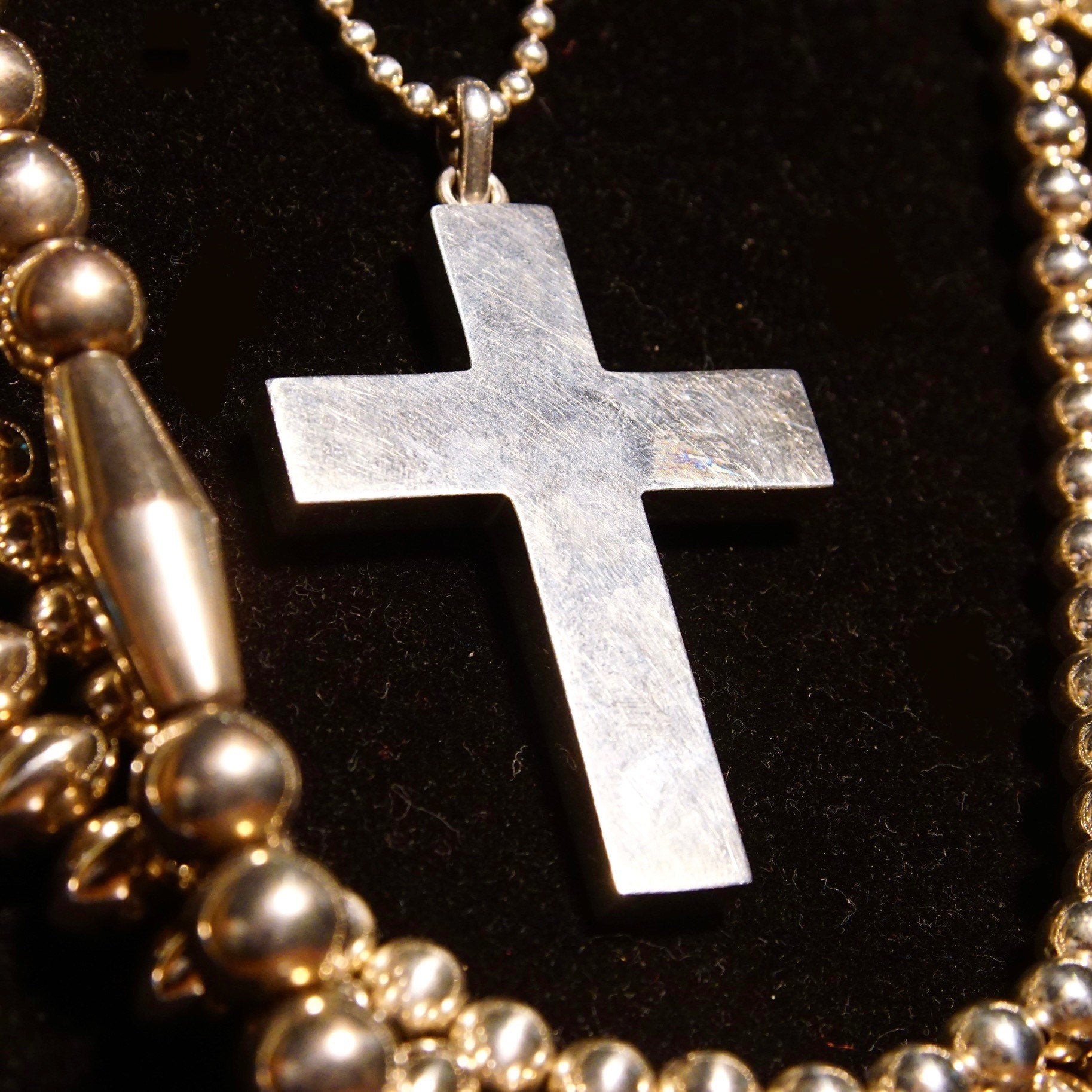 Vintage Hallmarked Modernist Silver Cross Pendant, Mexico 925 MR, Large Silver Cross Pendant, Geometric, Sleek Silver Cross, 2 1/8" L