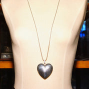 Vintage Modernist Sterling Silver Puffed Heart Pendant Necklace, Large Hollow Silver Heart, 36" Ball Chain Necklace, T925S, 2 3/4" L