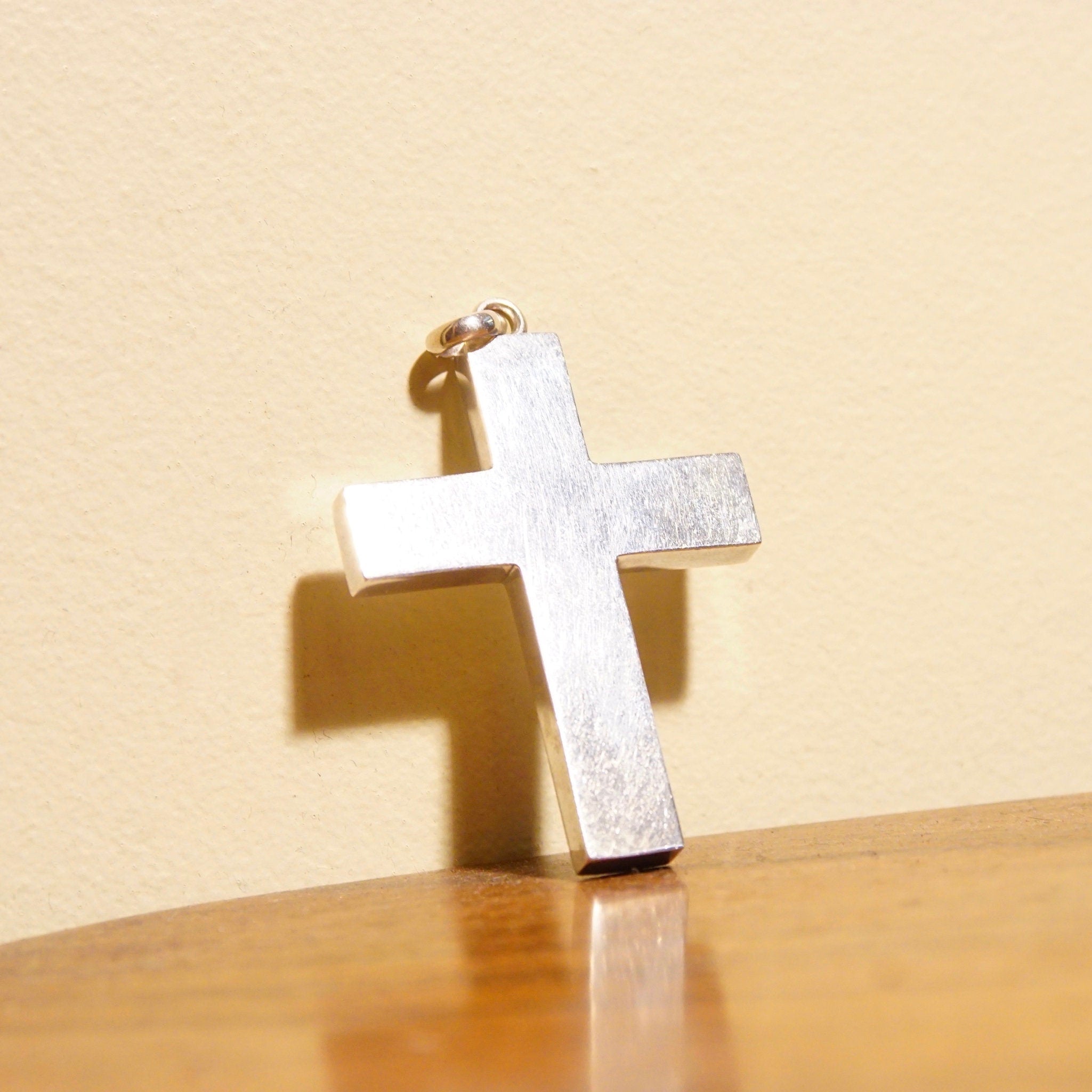 Vintage Hallmarked Modernist Silver Cross Pendant, Mexico 925 MR, Large Silver Cross Pendant, Geometric, Sleek Silver Cross, 2 1/8" L