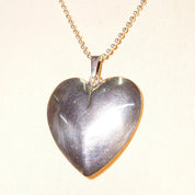 Vintage Modernist Sterling Silver Puffed Heart Pendant Necklace, Large Hollow Silver Heart, 36" Ball Chain Necklace, T925S, 2 3/4" L