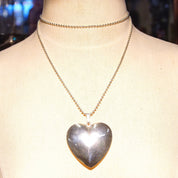 Vintage Modernist Sterling Silver Puffed Heart Pendant Necklace, Large Hollow Silver Heart, 36" Ball Chain Necklace, T925S, 2 3/4" L