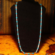 Vintage Navajo Turquoise Pearl Bench Barrel Bead Necklace, Sterling Silver Tube Beads, Blue Turquoise Spacers, Native American, 32 1/2" L
