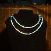 Vintage Navajo Turquoise Pearl Bench Barrel Bead Necklace, Sterling Silver Tube Beads, Blue Turquoise Spacers, Native American, 32 1/2" L