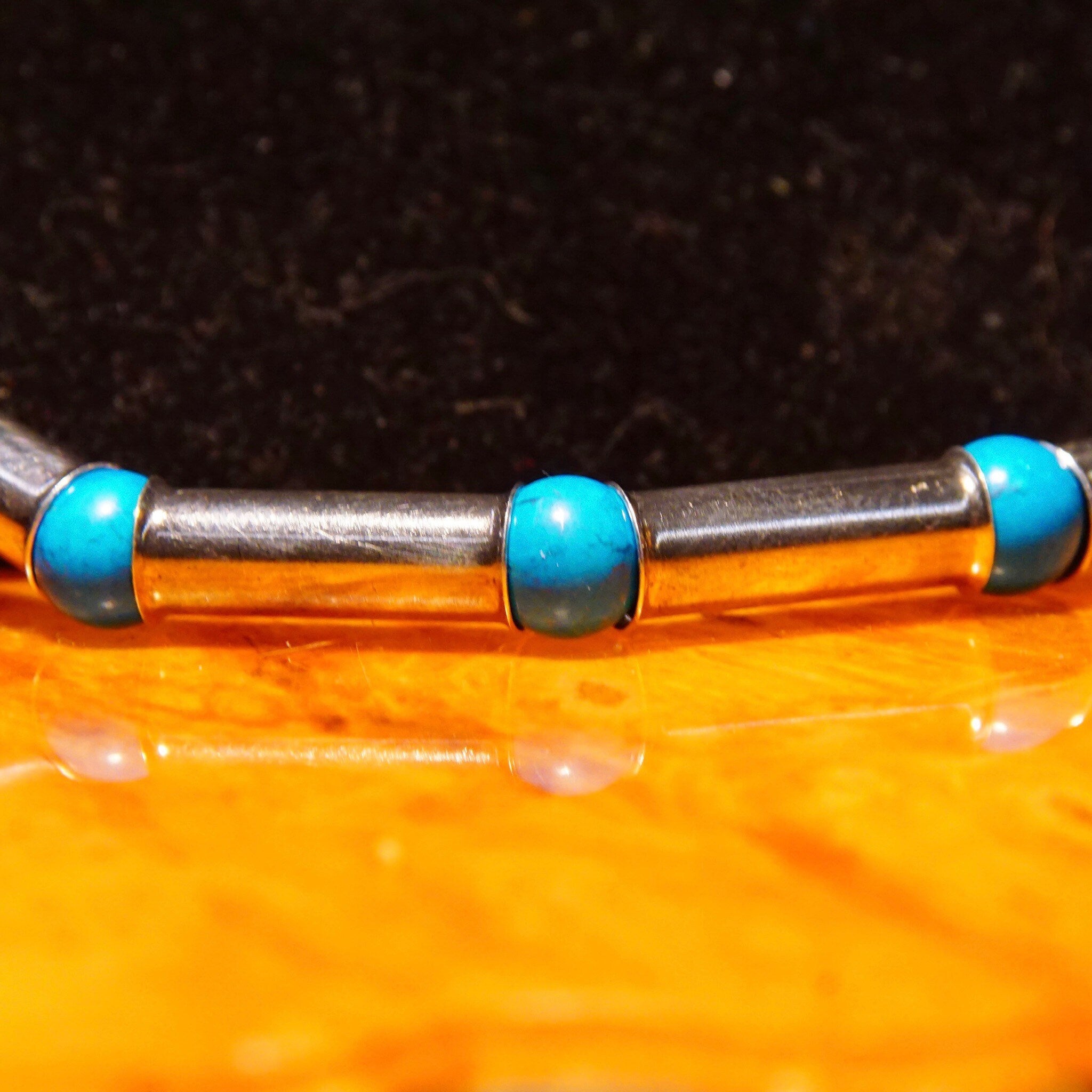Vintage Navajo Turquoise Pearl Bench Barrel Bead Necklace, Sterling Silver Tube Beads, Blue Turquoise Spacers, Native American, 32 1/2" L