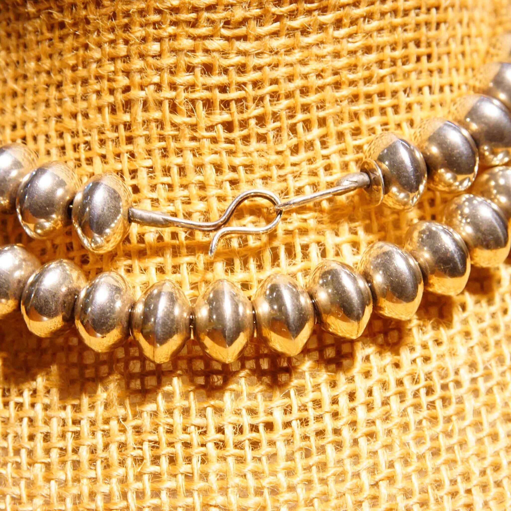 Vintage Signed Native American Sterling Silver Bench Bead Necklace, Navajo Pearl Necklace, Single Strand 6mm Bead Necklace, 24 3/4" L