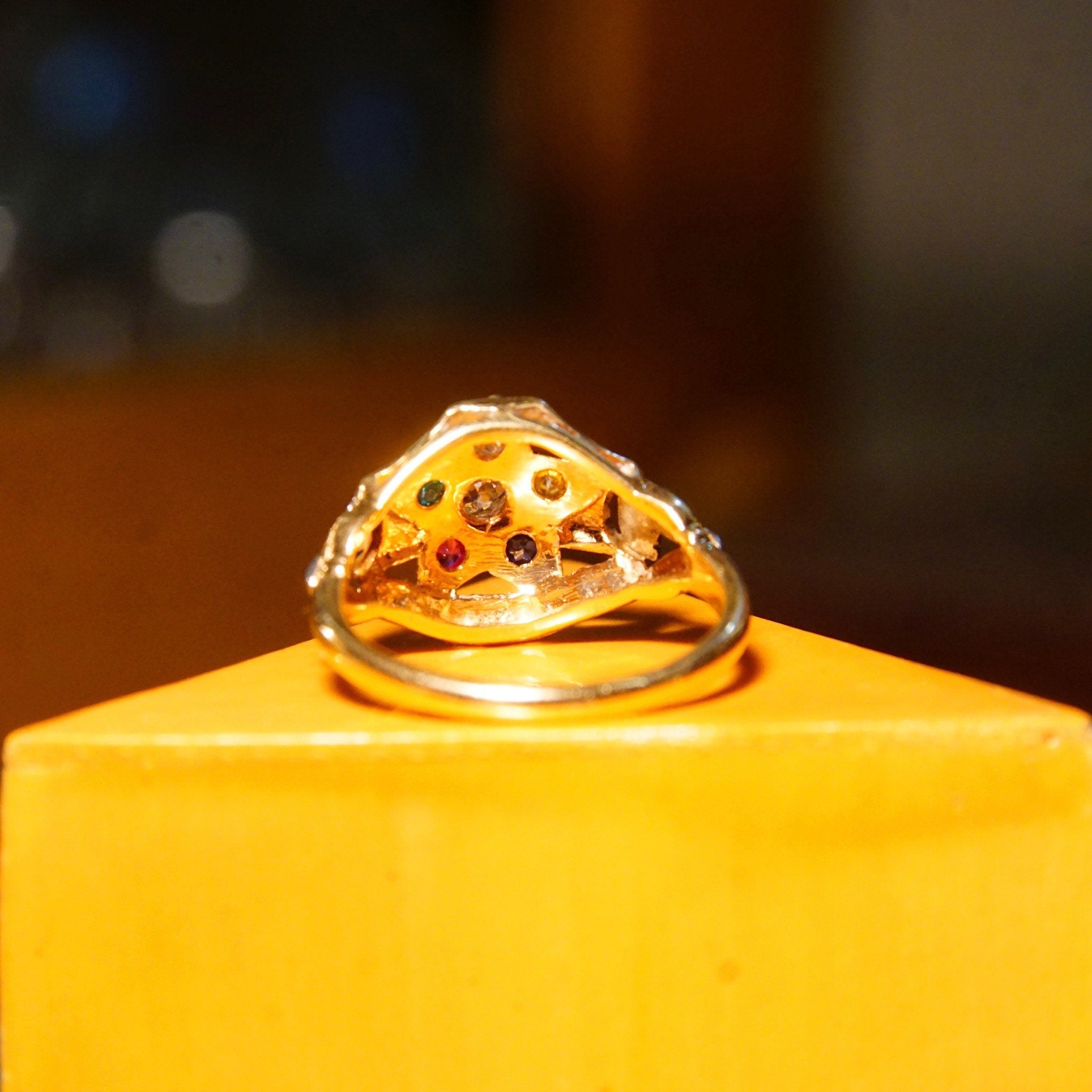 Vintage 14K Masonic Order Of The Eastern Star Ring, .18 CT OEC Diamond, Multi-Color Gemstones, Yellow Gold Freemason Ring, Size 6 1/2 US