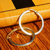 Vintage Italian Modernist Sterling Silver Hoop Earrings, 3mm Square Tube Hoops, Medium Circle Hoop Earrings, 925 Italy, Lightweight, 40mm