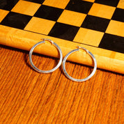 Vintage Italian Modernist Sterling Silver Hoop Earrings, 3mm Square Tube Hoops, Medium Circle Hoop Earrings, 925 Italy, Lightweight, 40mm