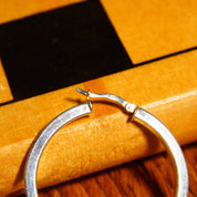 Vintage Italian Modernist Sterling Silver Hoop Earrings, 3mm Square Tube Hoops, Medium Circle Hoop Earrings, 925 Italy, Lightweight, 40mm