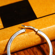 Vintage Italian Modernist Sterling Silver Hoop Earrings, 3mm Square Tube Hoops, Medium Circle Hoop Earrings, 925 Italy, Lightweight, 40mm