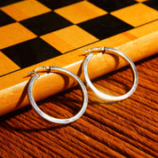 Vintage Italian Modernist Sterling Silver Hoop Earrings, 3mm Square Tube Hoops, Medium Circle Hoop Earrings, 925 Italy, Lightweight, 40mm