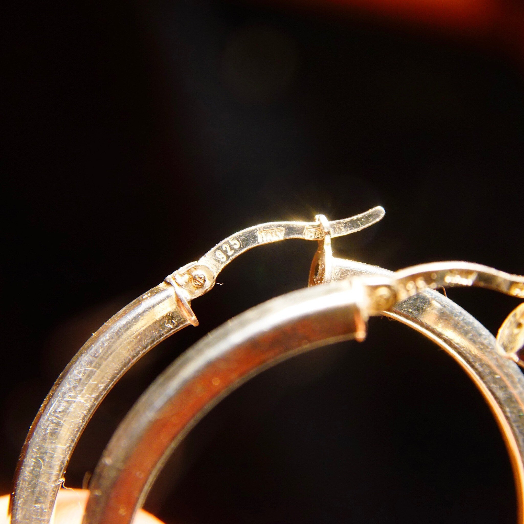 Vintage Italian Modernist Sterling Silver Hoop Earrings, 3mm Square Tube Hoops, Medium Circle Hoop Earrings, 925 Italy, Lightweight, 40mm