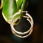 Vintage Sterling Silver Filigree Hoop Earrings, Round Pierced Hoops, Floral Art Nouveau Designs, Medium 925 Hoops, Lightweight, 33mm