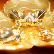 Vintage Trifari Sterling Jelly Belly Fly Brooch, Alfred Philippe Design, Lucite Cabochon, Gilt Silver, Clear & Red Rhinestones, 2" L 2