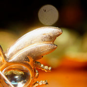 Vintage Trifari Sterling Jelly Belly Fly Brooch, Alfred Philippe Design, Lucite Cabochon, Gilt Silver, Clear & Red Rhinestones, 2" L 2