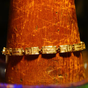 Vintage 10K Yellow Gold Greek Key Link Bracelet, Stippled Gold Links W/ Filigree Siding, Chiseled Gold Meander Design, 9 1/4" L