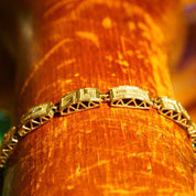 Vintage 10K Yellow Gold Greek Key Link Bracelet, Stippled Gold Links W/ Filigree Siding, Chiseled Gold Meander Design, 9 1/4" L