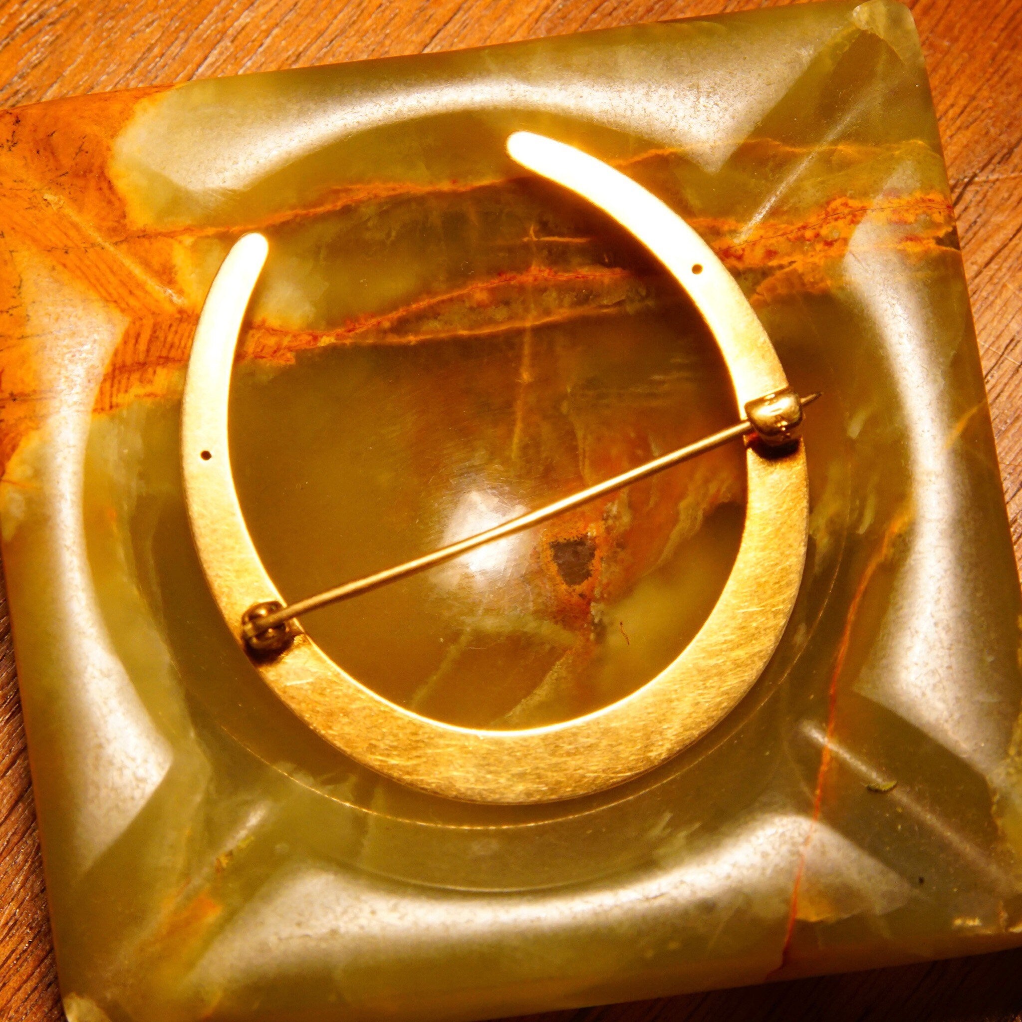 Antique 14K Gold & Platinum Horseshoe Brooch, Large Victorian Horseshoe Pin, Platinum Nail Heads, Riker Brothers, Equestrian, 1 5/8" L