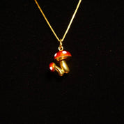 Vintage 18K Gold Enameled Mushroom Charm Necklace, Red & White Enamel, Magic Mushrooms, .8mm Yellow Gold Box Chain, 750 Jewelry, 18 1/2" L