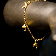 Vintage Hallmarked 14K Gold Dolphin Charm Bracelet, 5 Yellow Gold Dolphin Charms, 2.25mm Belcher Link Chain, 585 Station Bracelet, 7" L