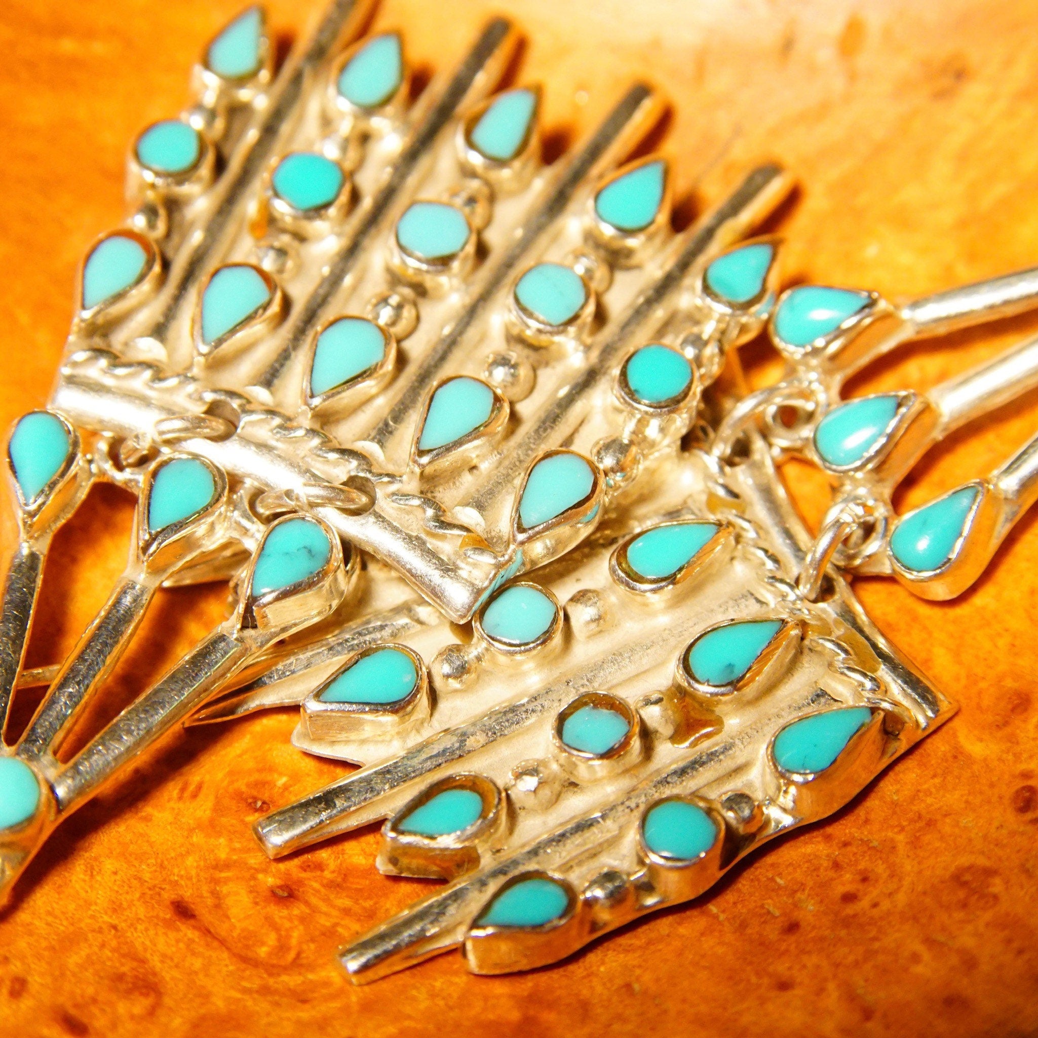 Vintage TAXCO Sterling Silver Petit Point Turquoise Chandelier Earrings, Mexico 925, Pierced Dangle Turquoise Earrings, 2 1/2" L