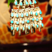 Vintage TAXCO Sterling Silver Petit Point Turquoise Chandelier Earrings, Mexico 925, Pierced Dangle Turquoise Earrings, 2 1/2" L