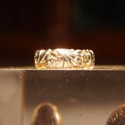Vintage 14K White Gold Floral Repousse Band Ring, Antique Style Wedding Bands, 6mm Textured 585 Gold Band, Size 7 1/2 US