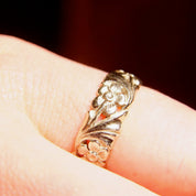 Vintage 14K White Gold Floral Repousse Band Ring, Antique Style Wedding Bands, 6mm Textured 585 Gold Band, Size 7 1/2 US