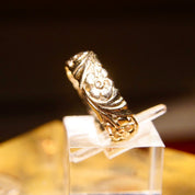 Vintage 14K White Gold Floral Repousse Band Ring, Antique Style Wedding Bands, 6mm Textured 585 Gold Band, Size 7 1/2 US