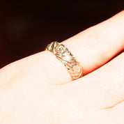 Vintage 14K White Gold Floral Repousse Band Ring, Antique Style Wedding Bands, 6mm Textured 585 Gold Band, Size 7 1/2 US