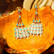 Vintage TAXCO Sterling Silver Petit Point Turquoise Chandelier Earrings, Mexico 925, Pierced Dangle Turquoise Earrings, 2 1/2" L