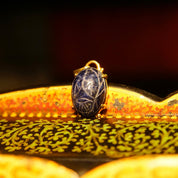 Vintage 14K Gold Sodalite Scarab Cabochon Pendant, Egyptian Scarab Amulet, Carved Dark Blue Gemstone, Yellow Gold Claw Setting, 23mm L