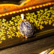 Vintage 14K Gold Sodalite Scarab Cabochon Pendant, Egyptian Scarab Amulet, Carved Dark Blue Gemstone, Yellow Gold Claw Setting, 23mm L