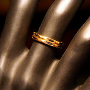 Antique India 14K Gold Elephant Hair Ring, 2-Stack Gold Band W/ Black Strand Accents, 585 Wedding Band, Bamboo Style, Size 4 3/4 US